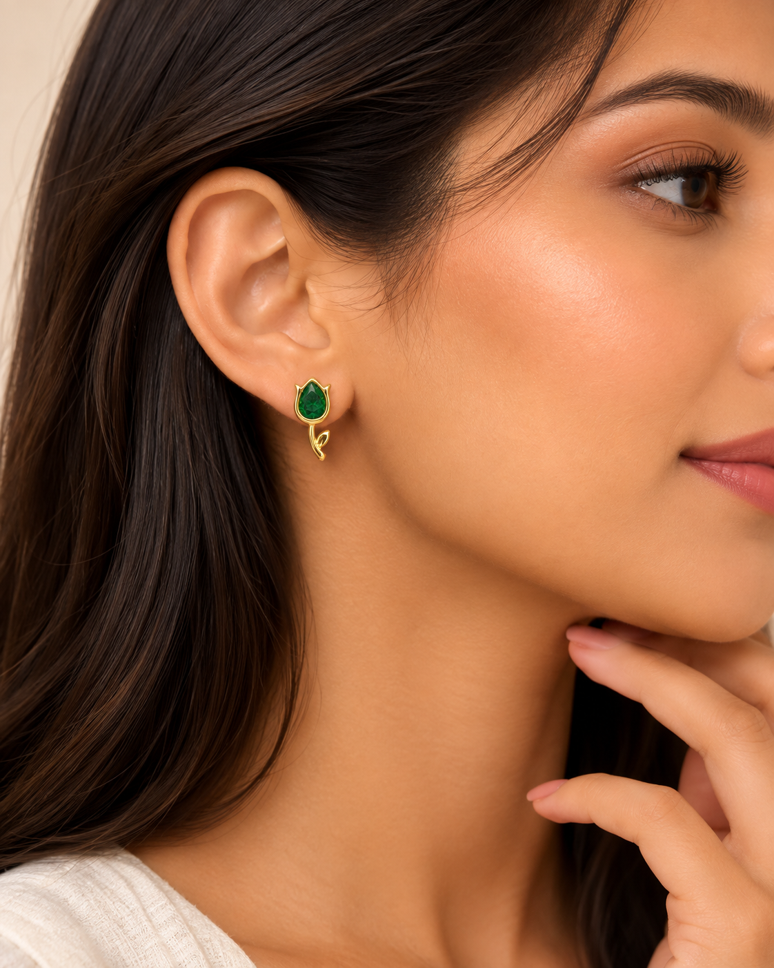 Emerald Tulip Bud Stud Earrings