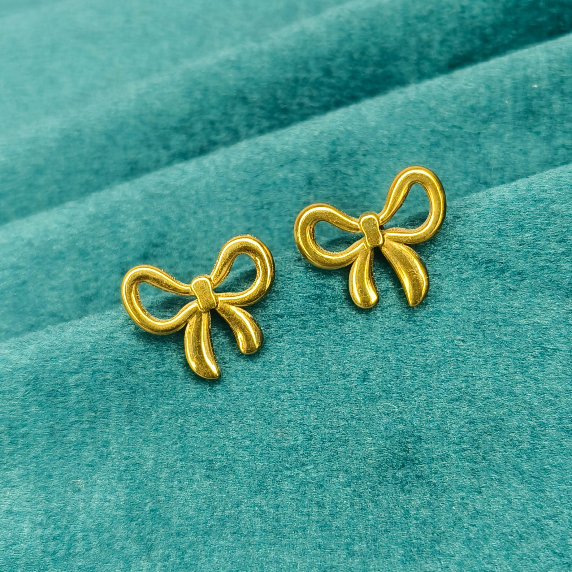 Golden Bow Ribbon Stud Earrings