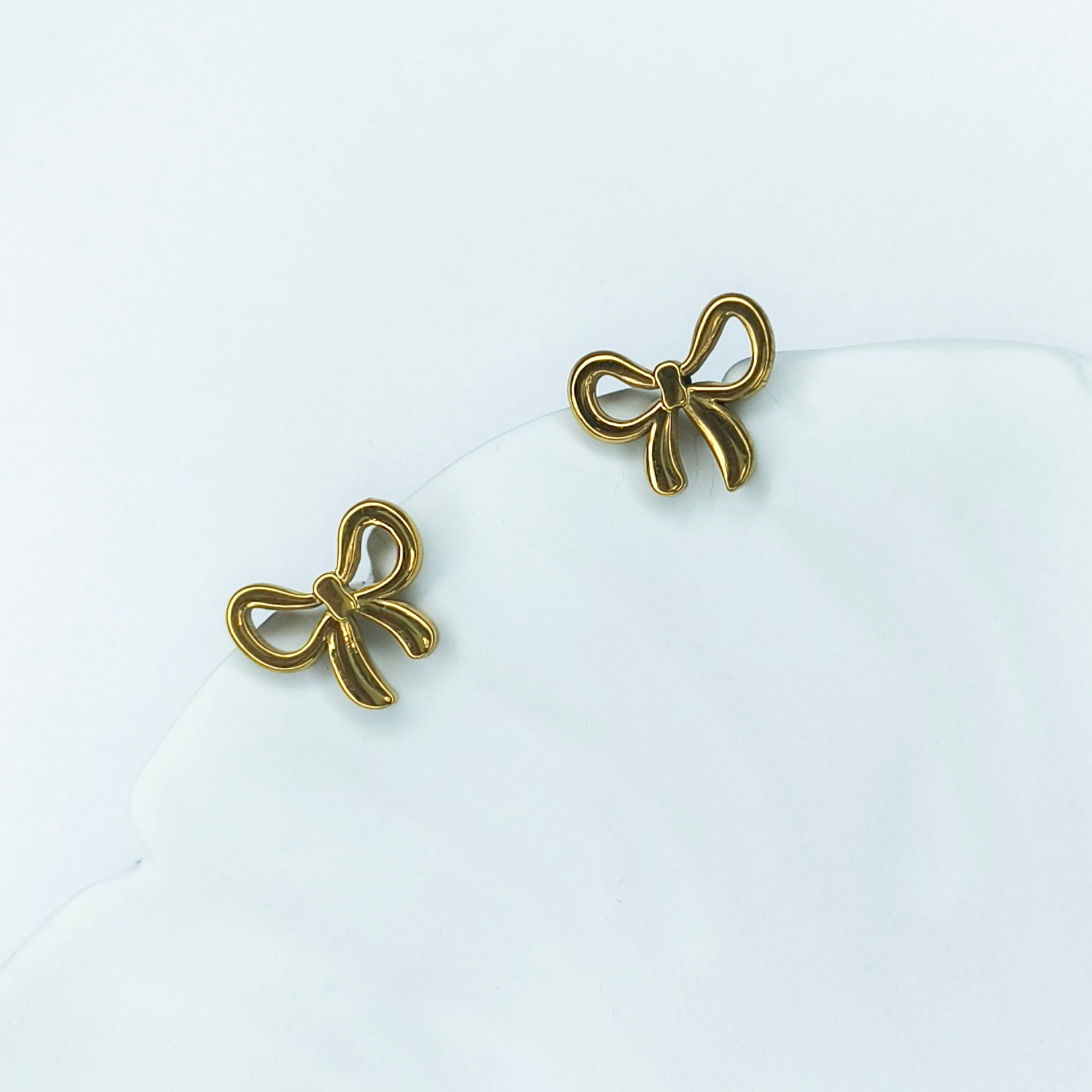Golden Bow Ribbon Stud Earrings