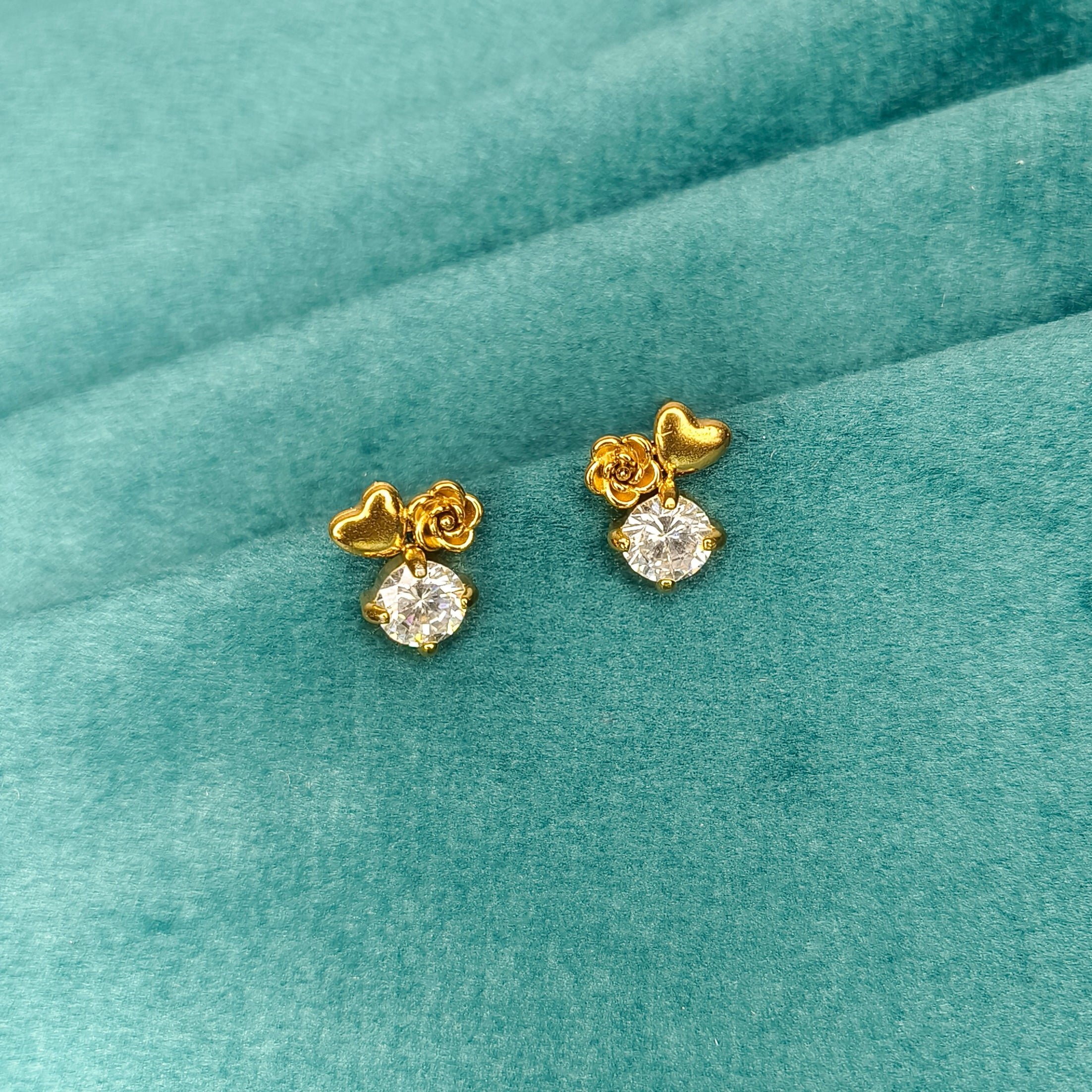 Golden Rose Crystal Heart Studs