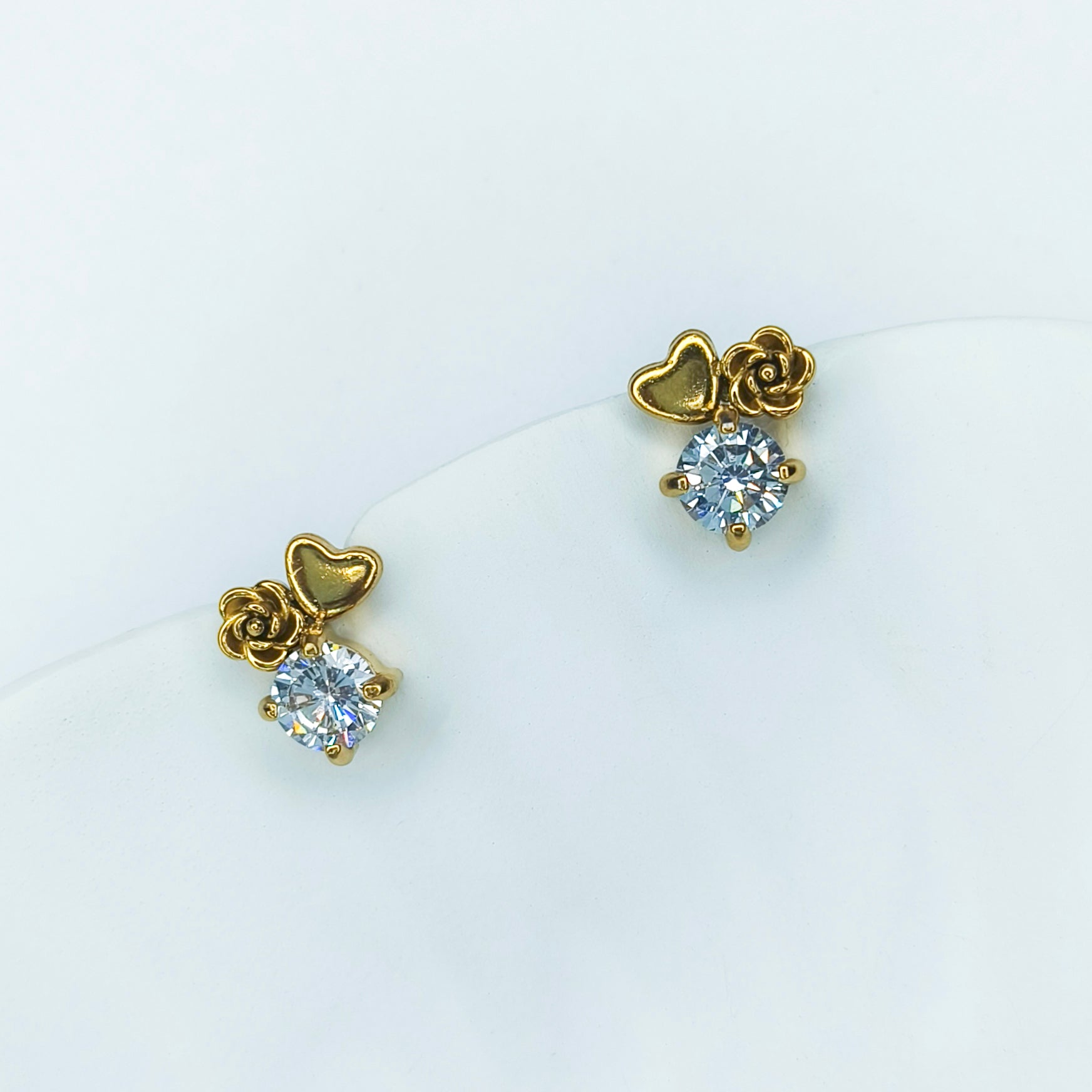 Golden Rose Crystal Heart Studs