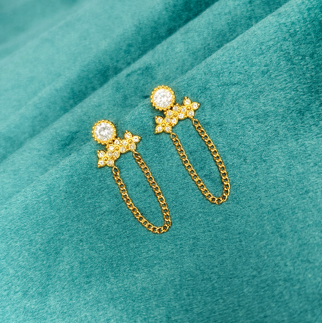 Crystal Bloom Chain Dangle Earrings