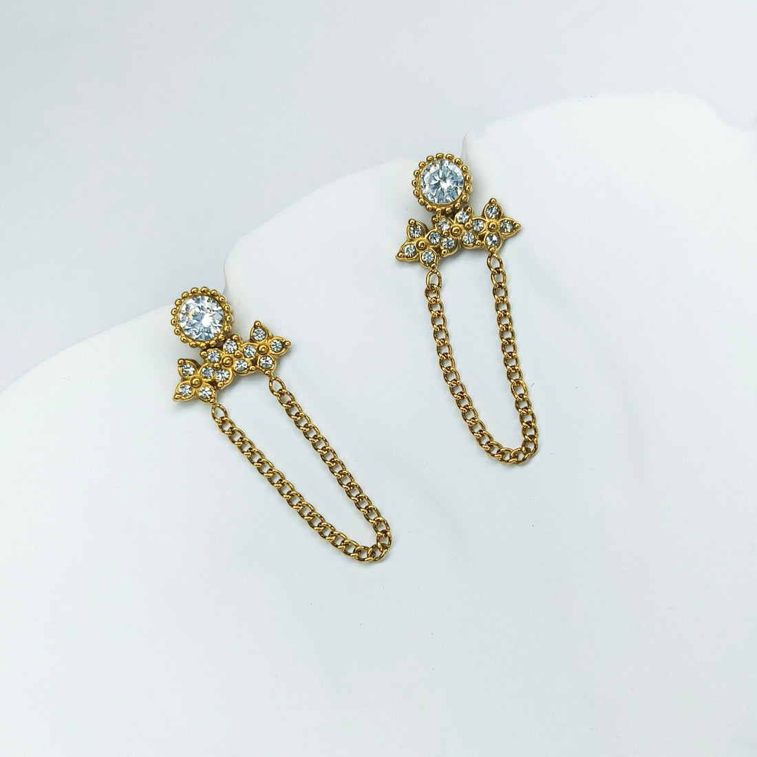 Crystal Bloom Chain Dangle Earrings