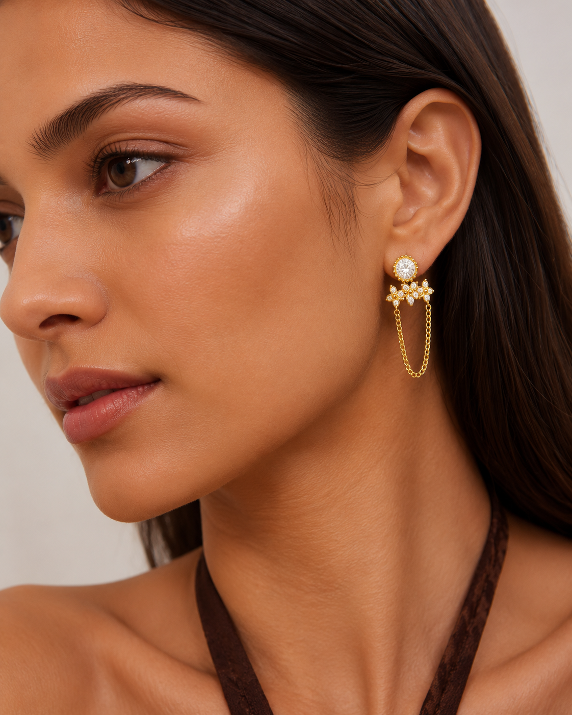 Crystal Bloom Chain Dangle Earrings
