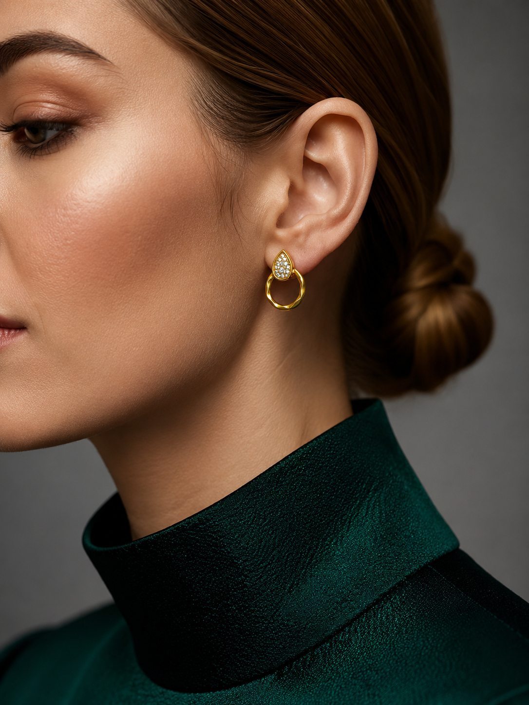 Golden Dewdrop Loop Studs