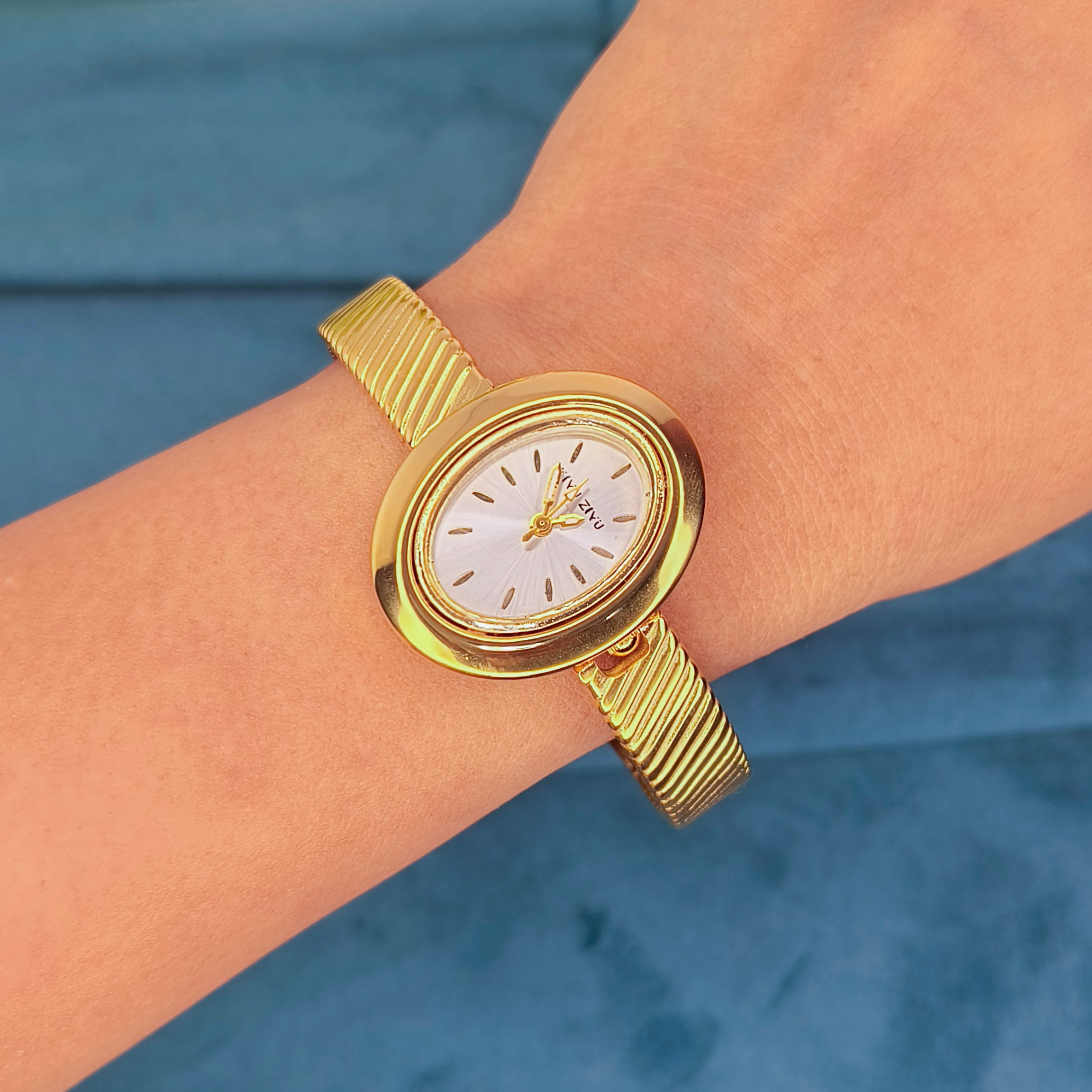 Gold Ribbed Bracelet Watch