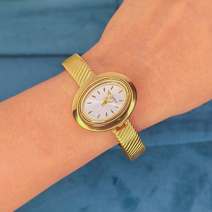 Gold Ribbed Bracelet Watch