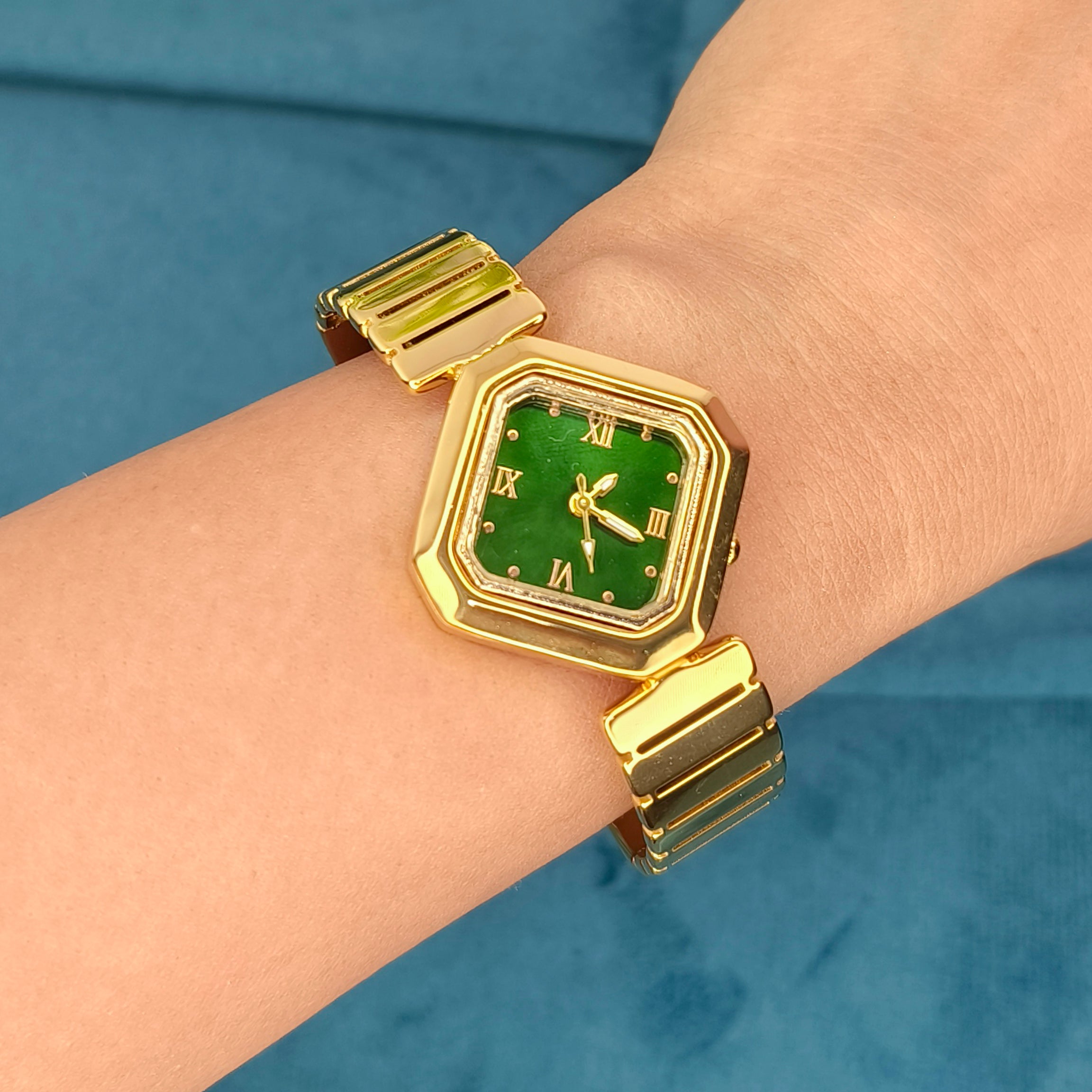 Green Roman Dial Gold Bracelet Watch