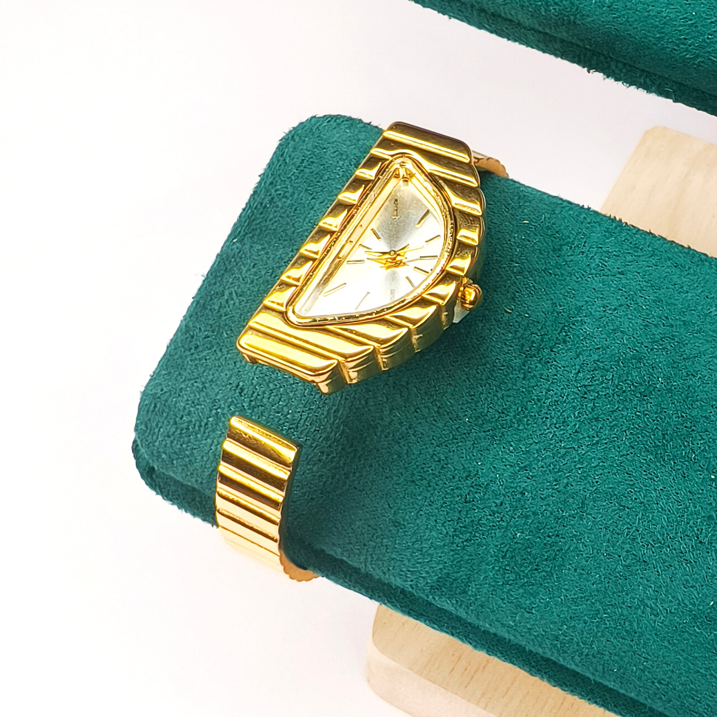 Gold Ribbed Oval Dial Bracelet Watch