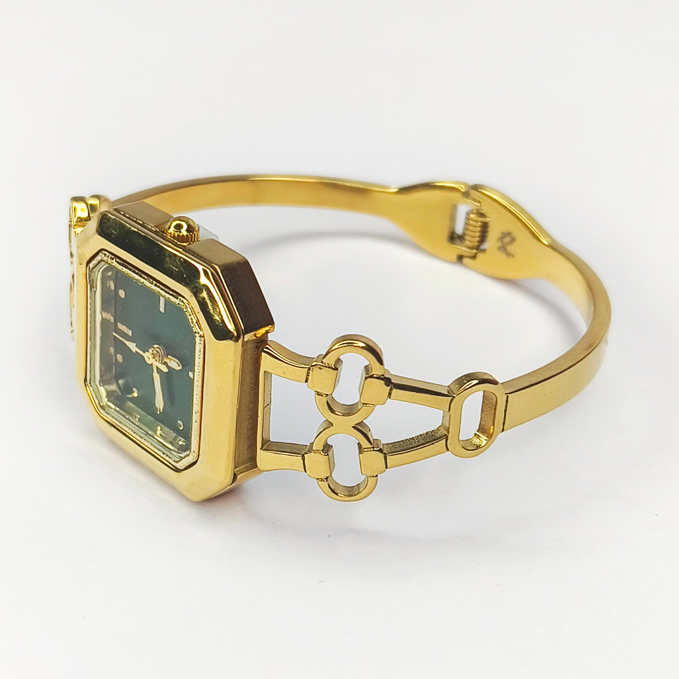 Gold Clover Motif Square Dial Bracelet Watch