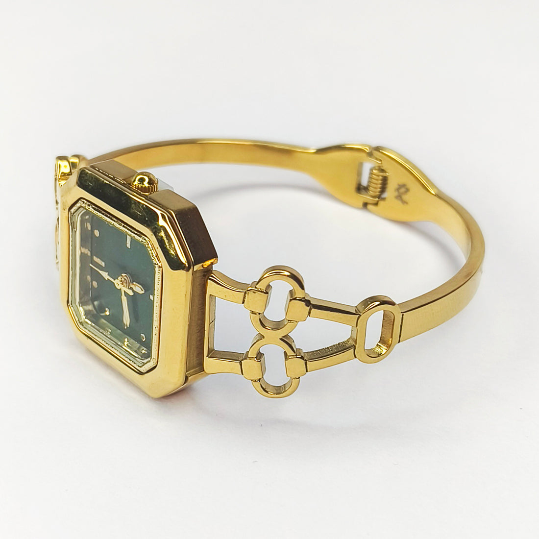 Gold Clover Motif Square Dial Bracelet Watch
