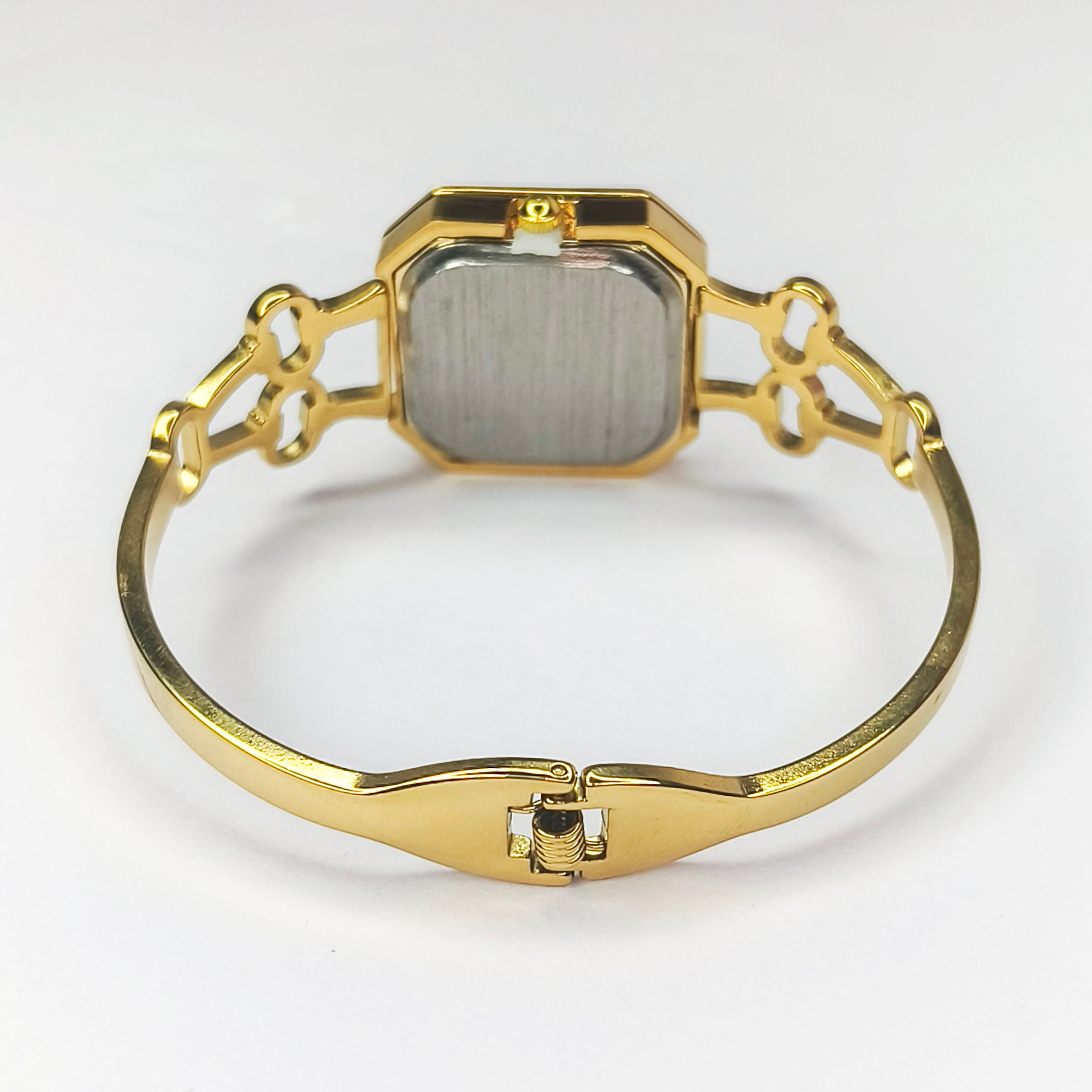 Gold Clover Motif Square Dial Bracelet Watch
