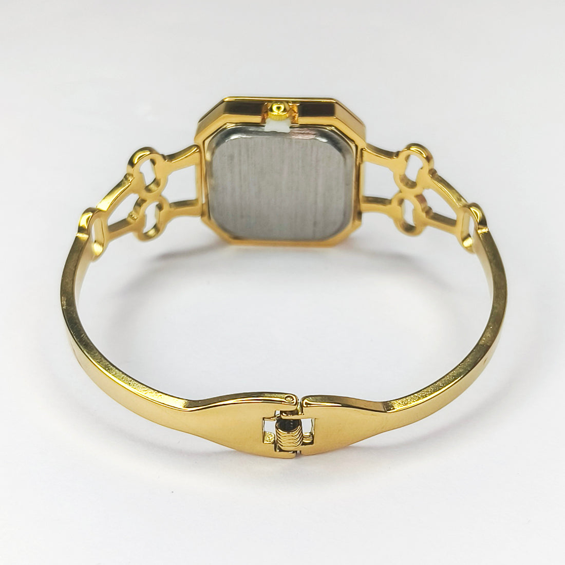 Gold Clover Motif Square Dial Bracelet Watch