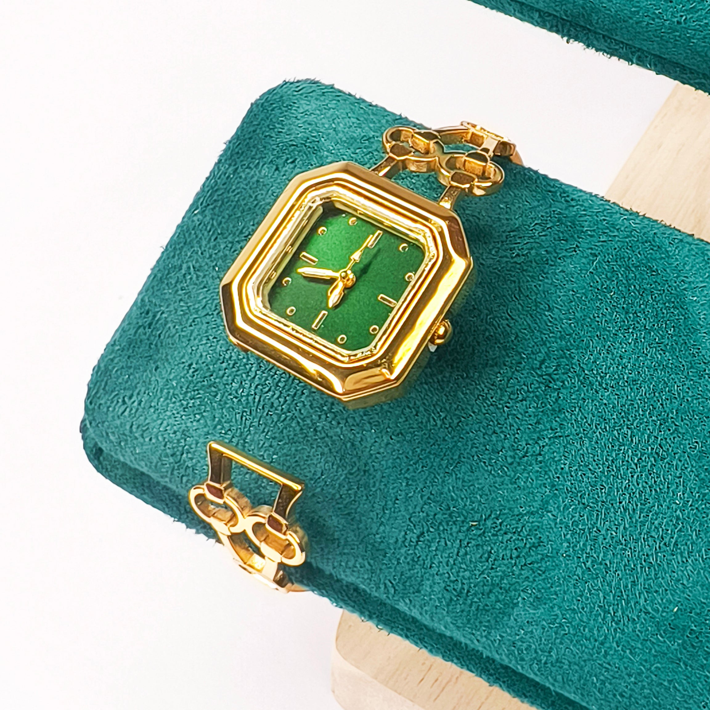 Gold Clover Motif Square Dial Bracelet Watch