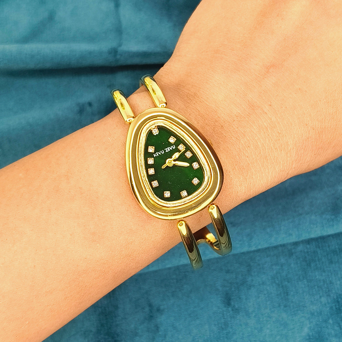 Emerald Spark Gold Cuff Bracelet Watch